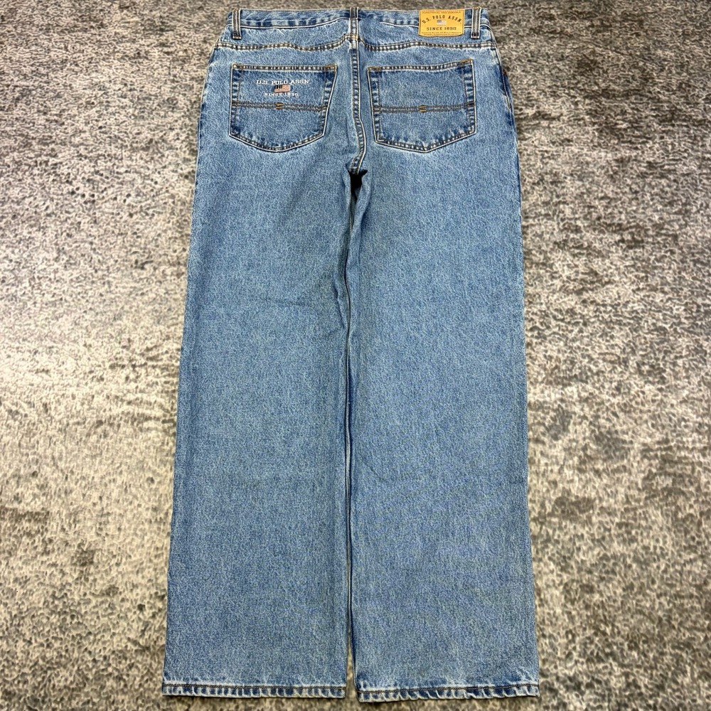 VTG US Polo Assn Jeans Mens 34x30 Blue Embroidered Baggy Wide Leg Skater Y2K